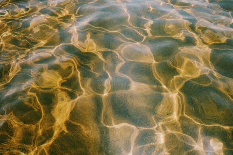 sunlight rippling gold over a sandy seabed